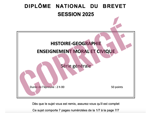 [Brevet 2025] - épreuve d'Histoire Géographie et EMC